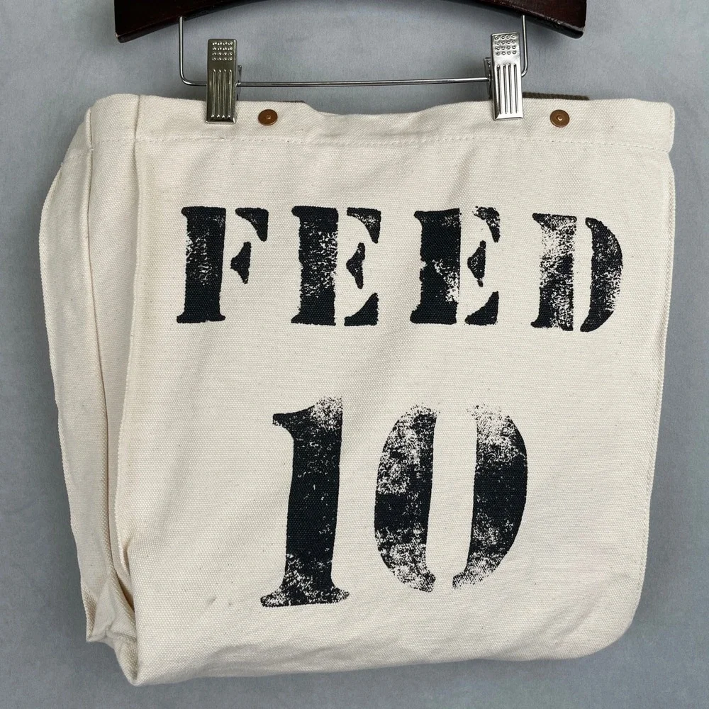 FEED 10 Canvas Tote Bag Natural Off-White Olive Green Straps Bulldog Drummond‎